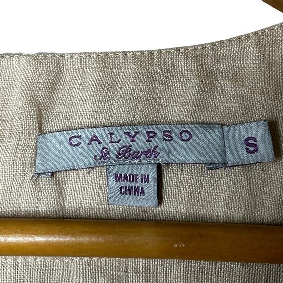Calypso St Barth Linen Dress Sz S Taupe‎ with Pearl Type Sequins Vacation Luxury - Picture 5 of 9